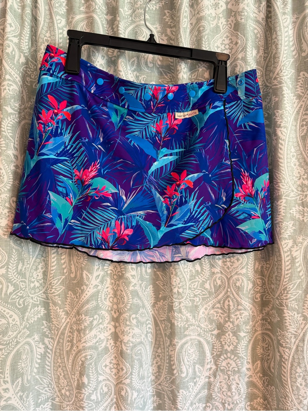 Women's Tropical Print Mini Skirt - Blue Floral - Picture 1 of 4